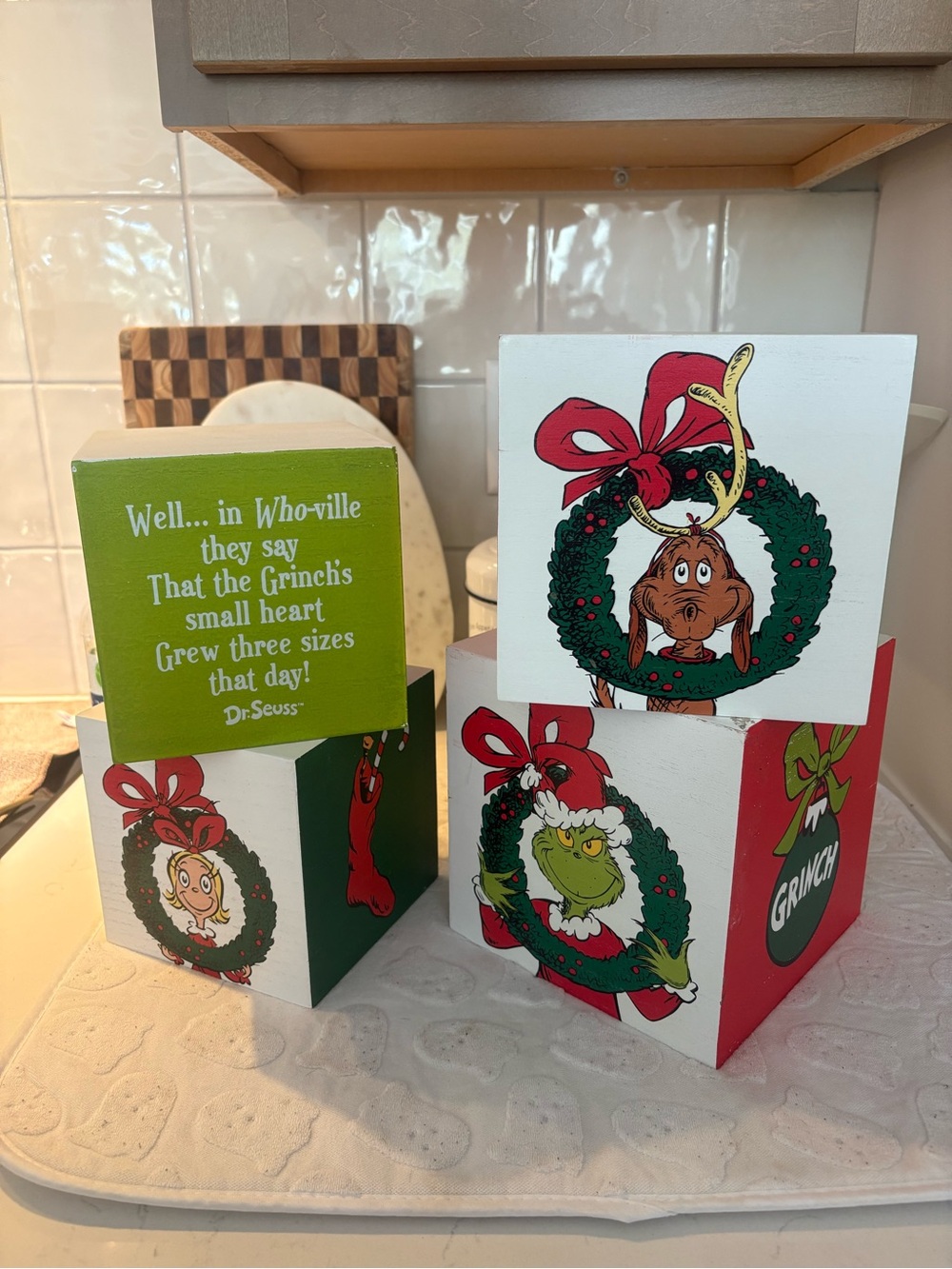 Dr. Seuss The Grinch Holiday Decorative Wooden Blocks - Set of 4